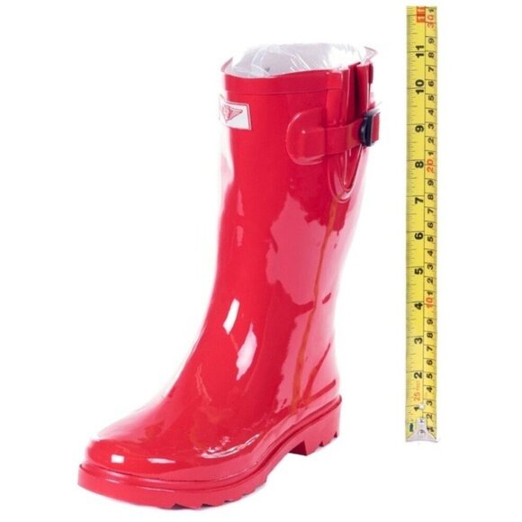 Women's Rainboots, Rubber Mid Calf Rain Boots, RB-1602, Red, Size 10 - Picture 4 of 4